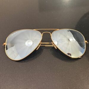 Ray-Ban Gold Frame Aviator Sunglasses with Silver Mirror Lenses